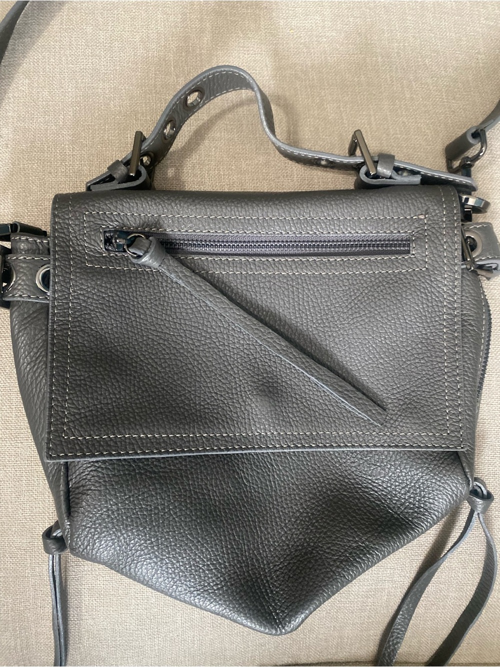 Compact Black Pebbled Leather Crossbody Bag with Front Zip